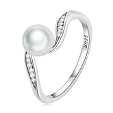 Bague Perle en argent 925 plaqué or blanc avec zircons blancs