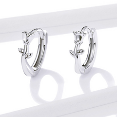 Boucles d’Oreilles Créoles Roses en argent 925 plaqué or blanc - Photo 3