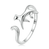 Bague Chat qui Marche en argent 925 plaqué or blanc ajustable