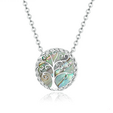 Collier Arbre de Vie en argent 925 plaqué or blanc ajustable avec nacre