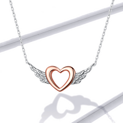 Collier Coeur Ailé en argent 925 plaqué or blanc et or rose ajustable - Photo 3