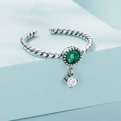 Bague Malachite en argent 925 plaqué or blanc ajustable avec pendentif zircon blanc - Photo 3