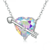 Collier Coeur avec Flèche en argent 925 plaqué or blanc ajustable