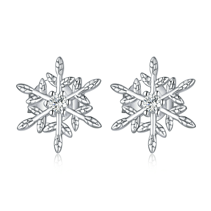 Boucles d’Oreilles Flocon de Neige Puces en Argent Sterling 925 plaqué or blanc