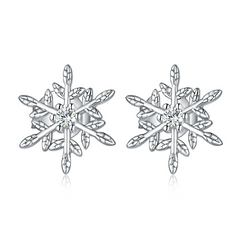 Boucles d’Oreilles Flocon de Neige Puces en Argent Sterling 925 plaqué or blanc