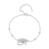 Bracelet Oeil d’Horus Argent Sterling 925 plaqué or blanc avec zircons et opale avec fermoir ajustable