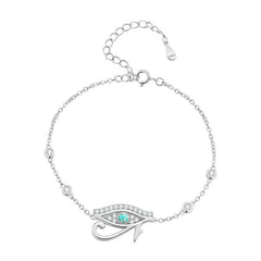 Bracelet Oeil d’Horus Argent Sterling 925 plaqué or blanc avec zircons et opale avec fermoir ajustable