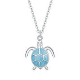 Collier Tortue en argent 925 plaqué or blanc ajustable avec pendentif émaillé turquoise