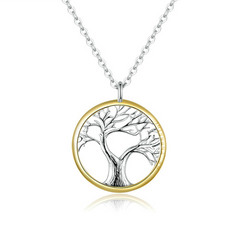 Collier Arbre de Vie Argent Sterling 925 plaqué or blanc et or jaune