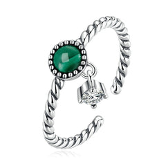Bague Malachite en argent 925 plaqué or blanc ajustable avec pendentif zircon blanc