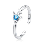 Bague Petit Poisson en argent 925 plaqué or blanc ajustable avec zircon bleu