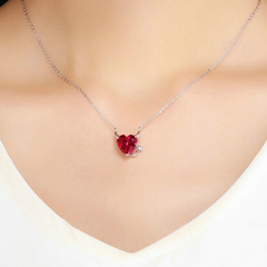 Collier Coeur Rouge en argent 925 plaqué or blanc avec cornes et petite queue de diable - Photo 2