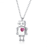 Collier Robot Amoureux en argent 925 plaqué or blanc ajustable avec zircon rouge et blancs