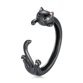 Bague Chat Noir en argent 925 plaqué noir ajustable