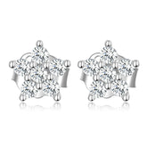 Boucles d’Oreilles Fleurs Brillantes Puces en Argent Sterling 925 plaqué or blanc avec zircons blancs