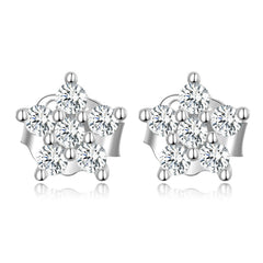 Boucles d’Oreilles Fleurs Brillantes Puces en Argent Sterling 925 plaqué or blanc avec zircons blancs