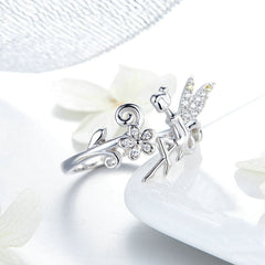 Bague Fée en argent 925 plaqué or blanc ajustable avec zircons blancs et jaunes - Photo 3