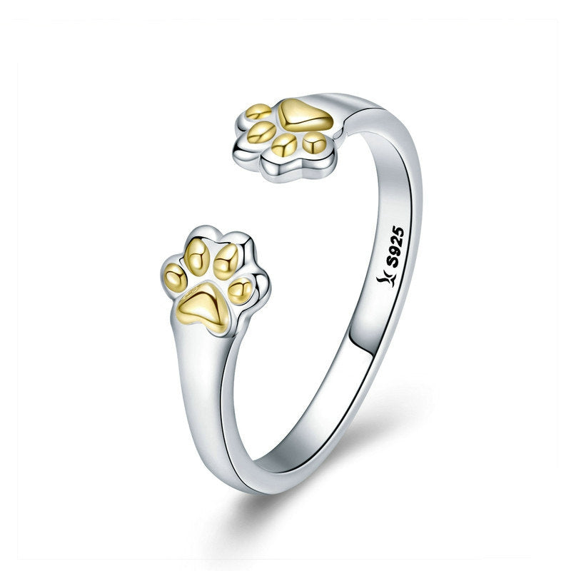 Bague Pattes de Chat en argent 925 plaqué or blanc ajustable