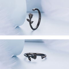 Bague Rose en argent 925 plaqué noir ajustable - Photo 4