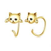 Boucles d’Oreilles Chat Argent Sterling 925 plaqué or jaune