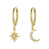 Boucles d'Oreilles Créoles Pendentif Lune et Étoile