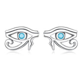 Boucles d’Oreilles Oeil d’Horus Puces en Argent Sterling 925 plaqué or blanc avec zircons bleus
