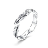 Bague Plumes en argent 925 plaqué or blanc ajustable