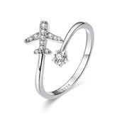 Bague Avion Brillant en argent 925 plaqué or blanc ajustable avec zircons blancs