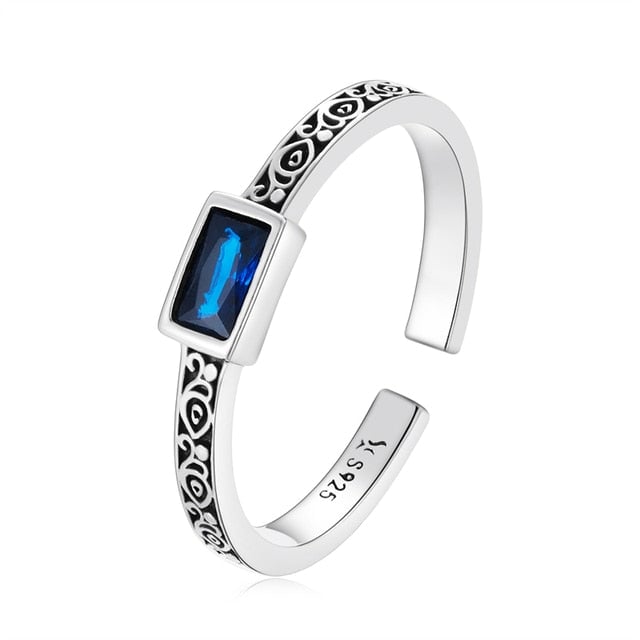 Bague Pierre Bleue en argent 925 plaqué or blanc avec zircon bleu