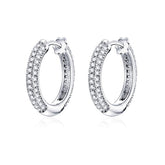 Boucles d’Oreilles Créoles Brillantes Argent Sterling 925 plaqué or blanc avec pavé de zircons
