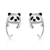 Boucles d’Oreilles Panda Argent Sterling 925 plaqué or blanc avec détails émaillés noirs