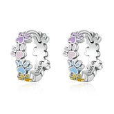 Boucles d’Oreilles Créoles Pattes en argent 925 plaqué or blanc émaillé à la main