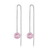 Chaînes d’Oreilles Roses Pendantes en Argent Sterling 925 plaqué or blanc avec zircons roses