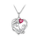 Collier Mère et Fils en argent 925 plaqué or blanc ajustable avec zircons blancs et rouge