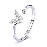 Bague Papillon Brillant en argent 925 plaqué or blanc ajustable avec zircons blancs
