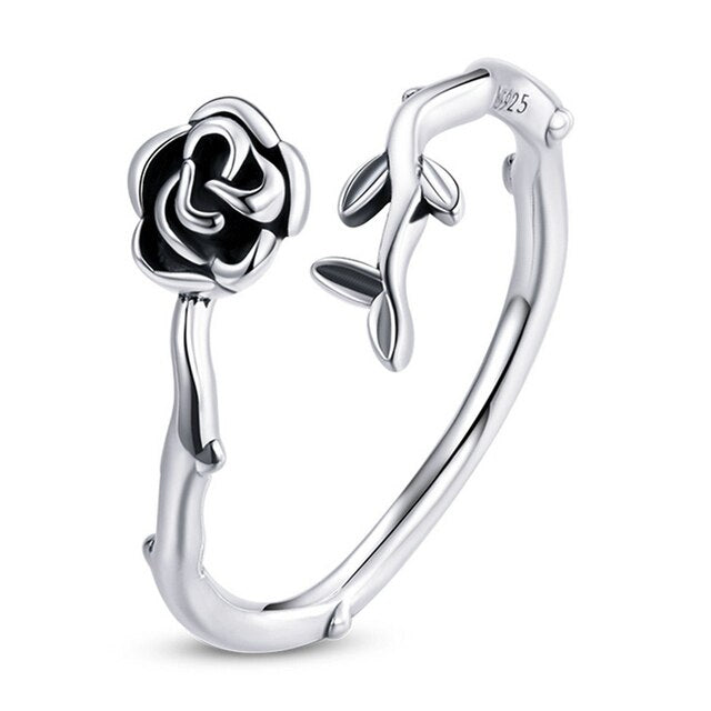 Bague Rose en argent 925 plaqué or blanc ajustable