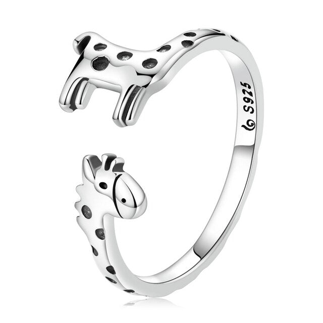 Bague Girafe en argent 925 plaqué or blanc ajustable