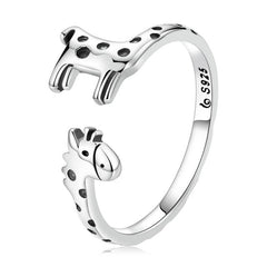 Bague Girafe en argent 925 plaqué or blanc ajustable