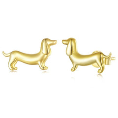 Boucles d’Oreilles Chien Teckel Puces en Argent Sterling 925 plaqué or jaune