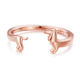 Bague Chien Teckel Argent sterling 925 plaqué or rose – ajustable