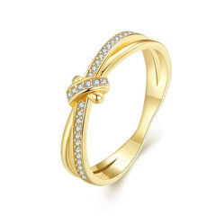 Bague Noeud en argent 925 plaqué or jaune avec zircons blancs