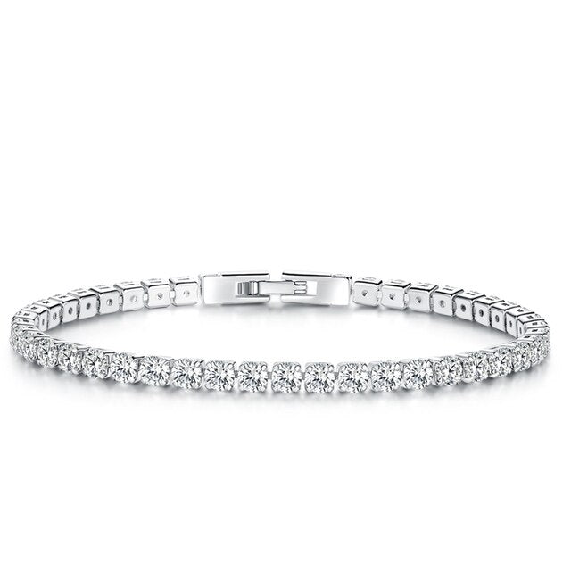 Bracelet Tennis en acier inoxydable plaqué or blanc avec zircons blancs