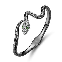 Bracelet Serpent Jonc en acier inoxydable plaqué noir avec pavé de zircons blancs et verts
