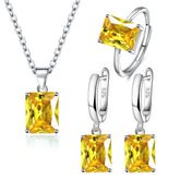 Parure de Bijoux Argent Sterling 925 plaqué or blanc avec collier, boucles d’oreilles et bague ajustable avec zircons jaunes