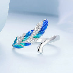 Bague plume ajustable argent
