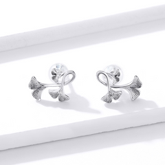 Boucles feuilles ginkgo argent