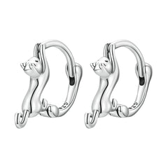 Boucles d'oreilles créoles chat argent