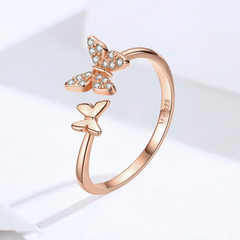 Anneau papillons or rose argent