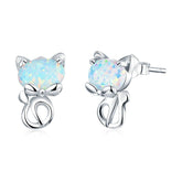 Boucles chat opale argent