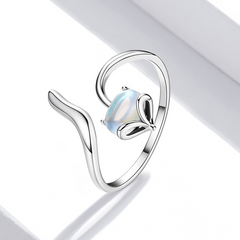 Bague Renard en argent 925 plaqué or blanc ajustable avec pierre de lune - Photo 3